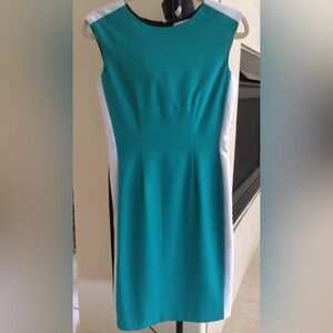 Calvin Klein Teal, Black and White Sleeveless Dress